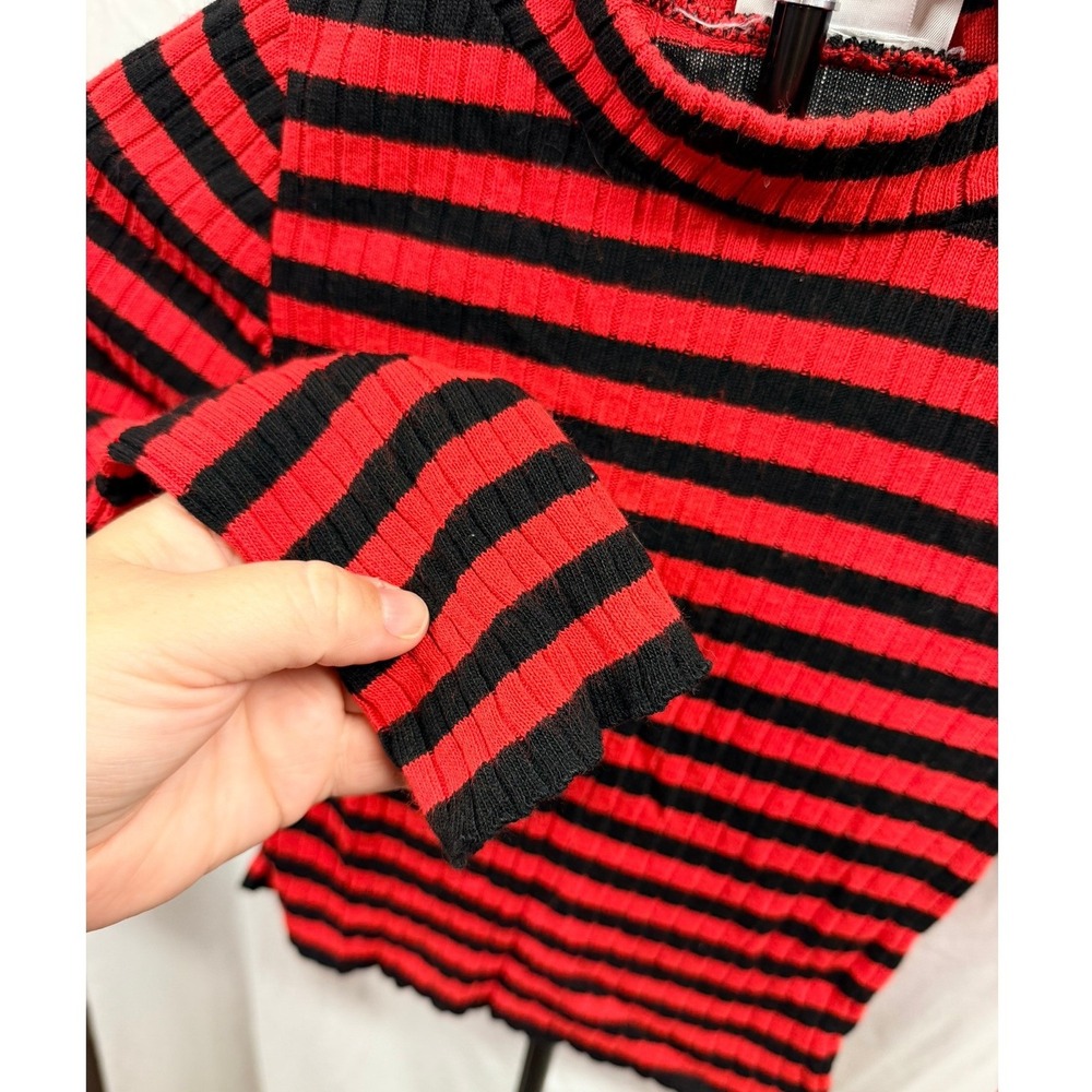 American Girl VIntage Y2K Kids Red Black Striped Mock Neck Ribbed Knit Top Small - Picture 6 of 7